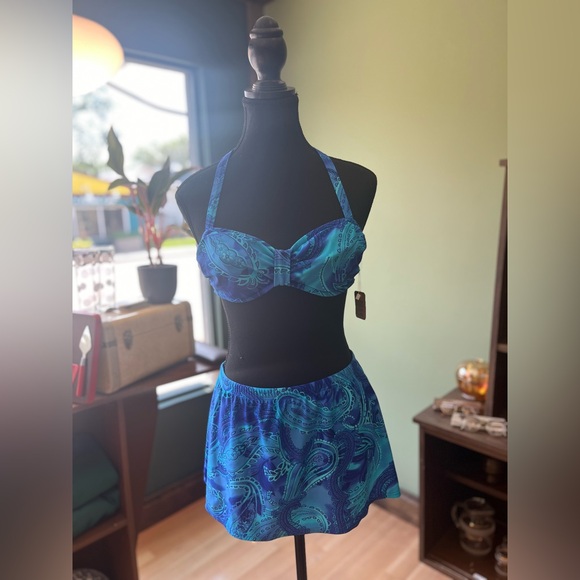 Vintage 90’s Blue Paisley “Christina” Two-Piece Swimsuit, Small - Picture 11 of 11